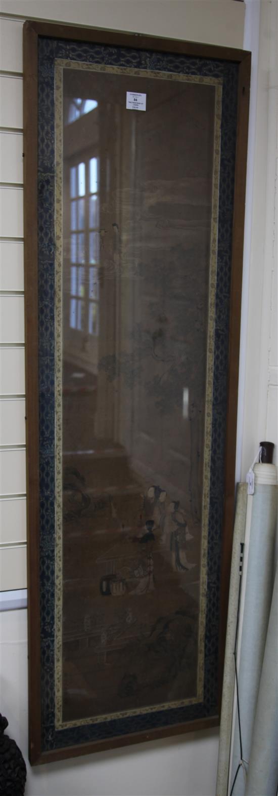 Two Chinese School paintings on paper of ladies, 18th/19th century, 142cm x 41cm, framed and glazed